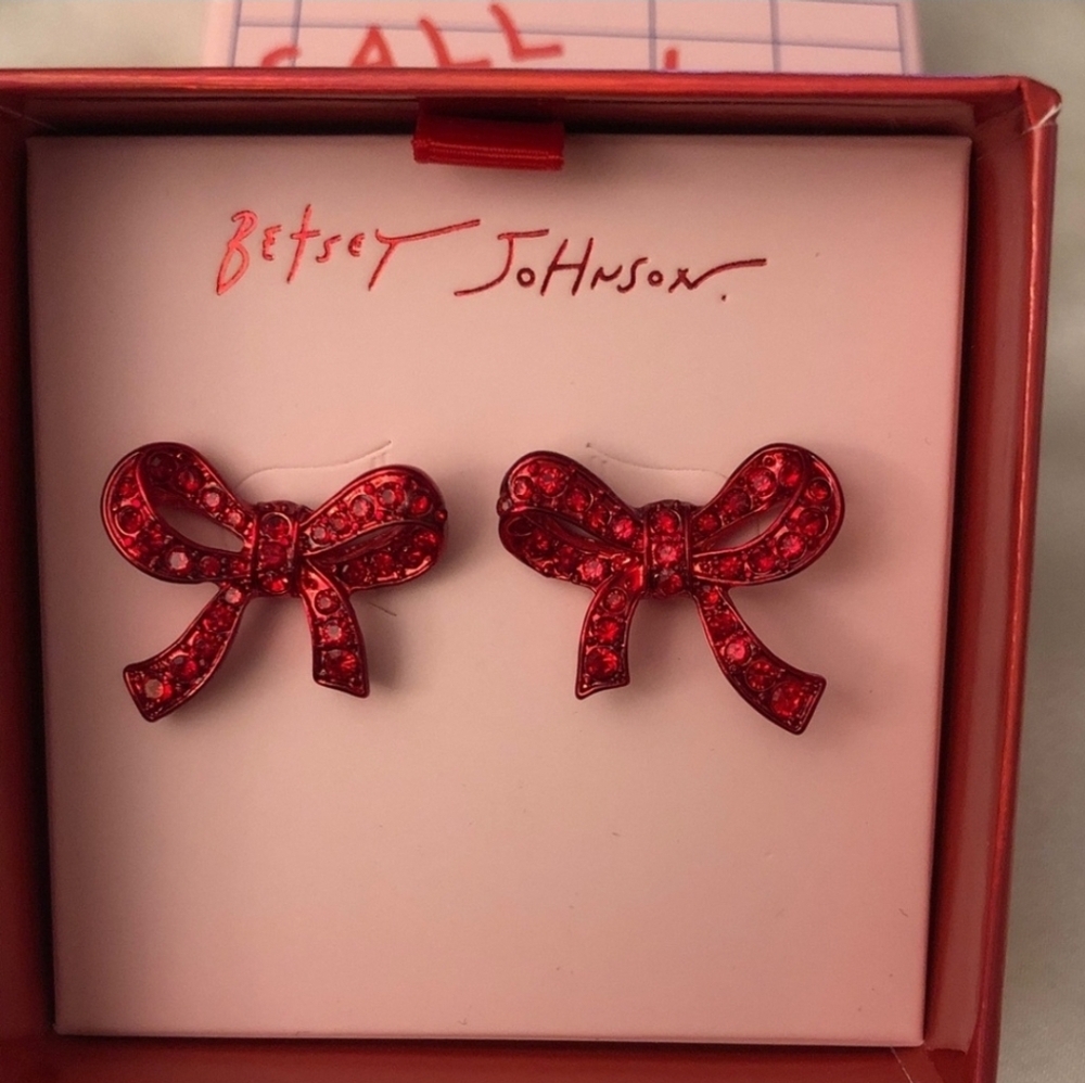 ❤️🔹Betsey Johnson 🔹️Love Spell Red Bow Stud Earrings Crystal Accents - Picture 7 of 12